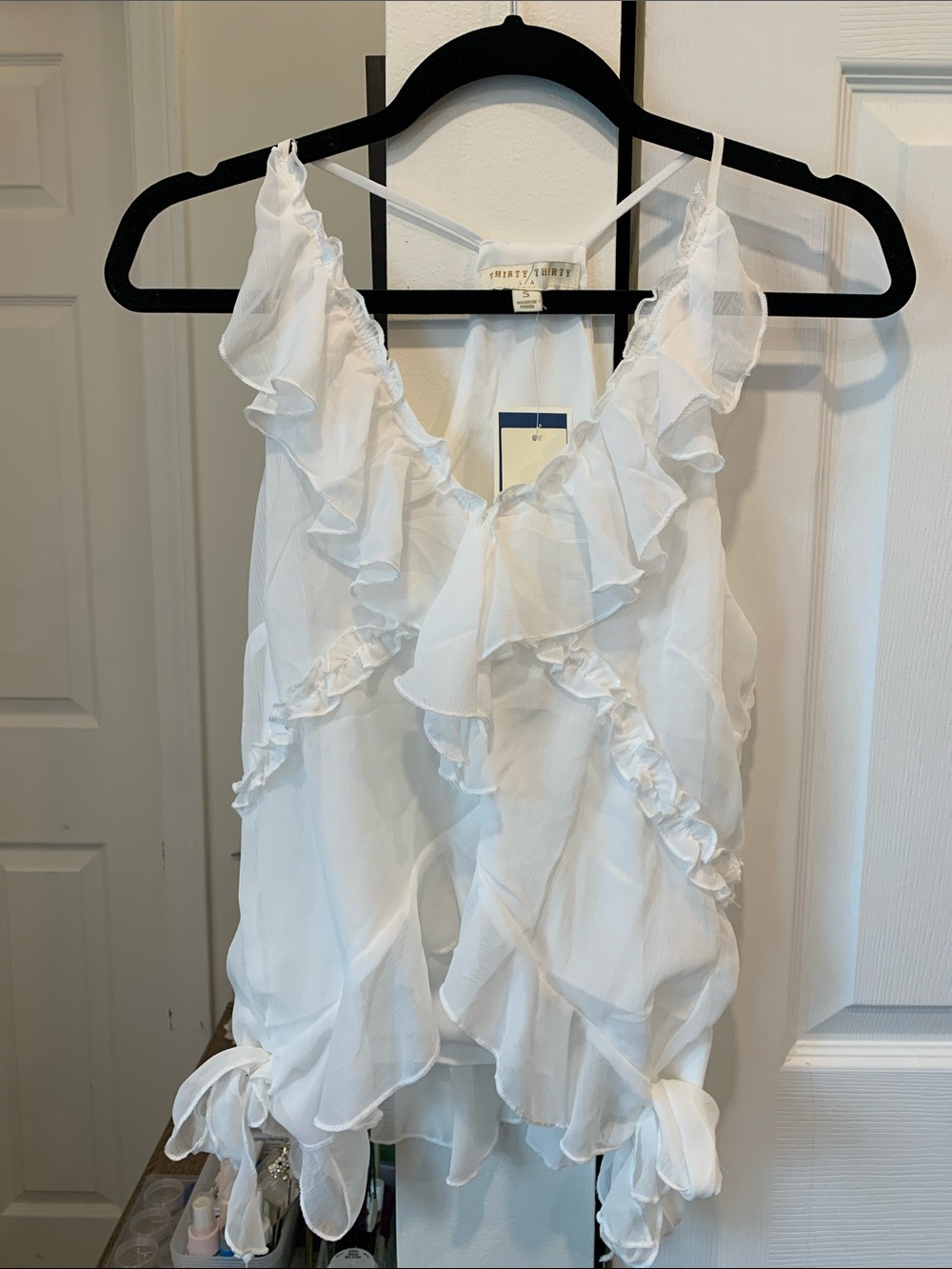Ruffled White Chiffon Camisole Top